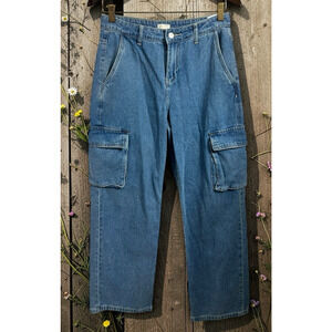 Simple Society Straight Leg Cargo Jeans Sz 1 25" Waist Blue Wash Relaxed